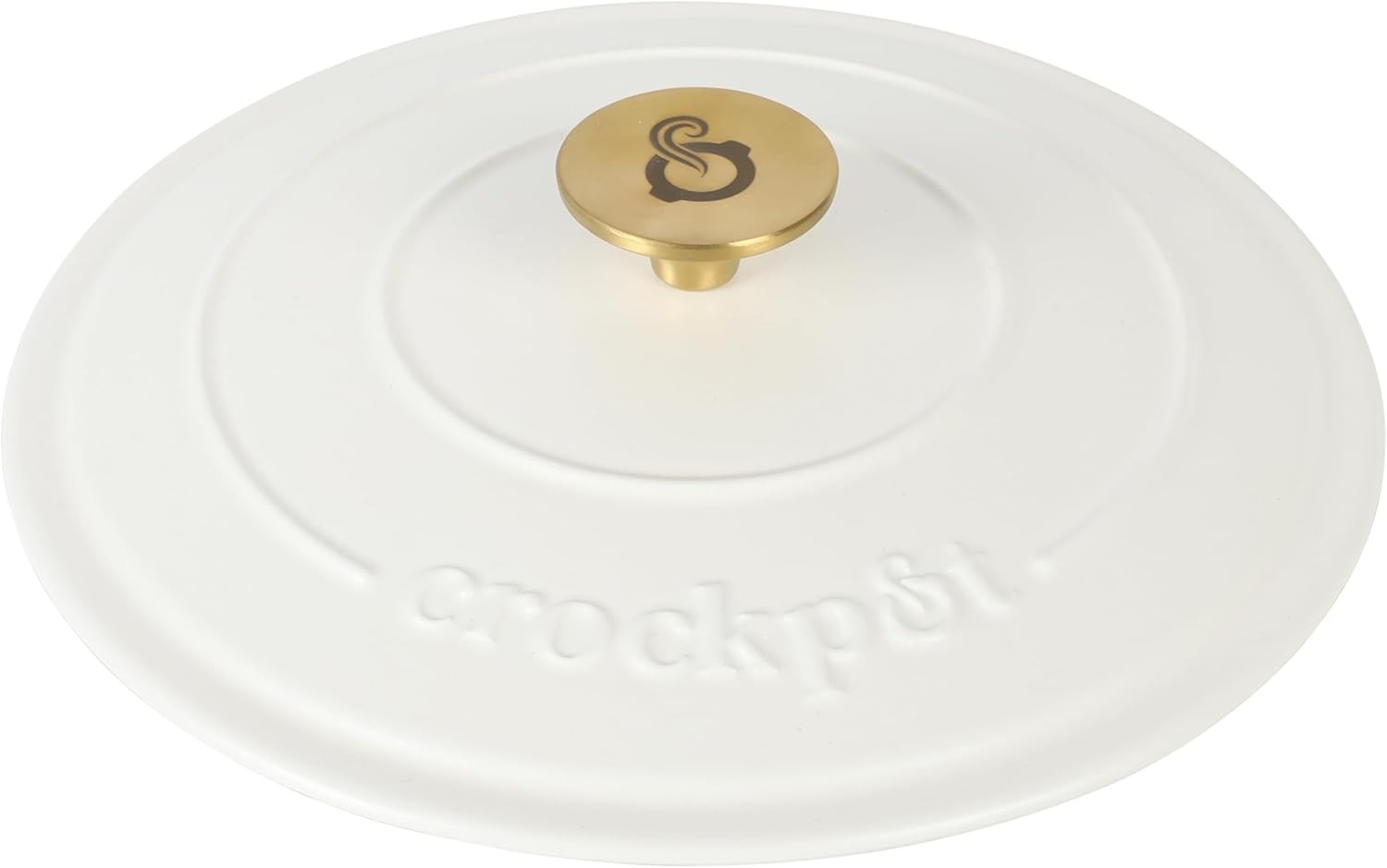 7-Quart Round Dutch Oven Matte Linen White with Gold Knob Enameled Cast Iron