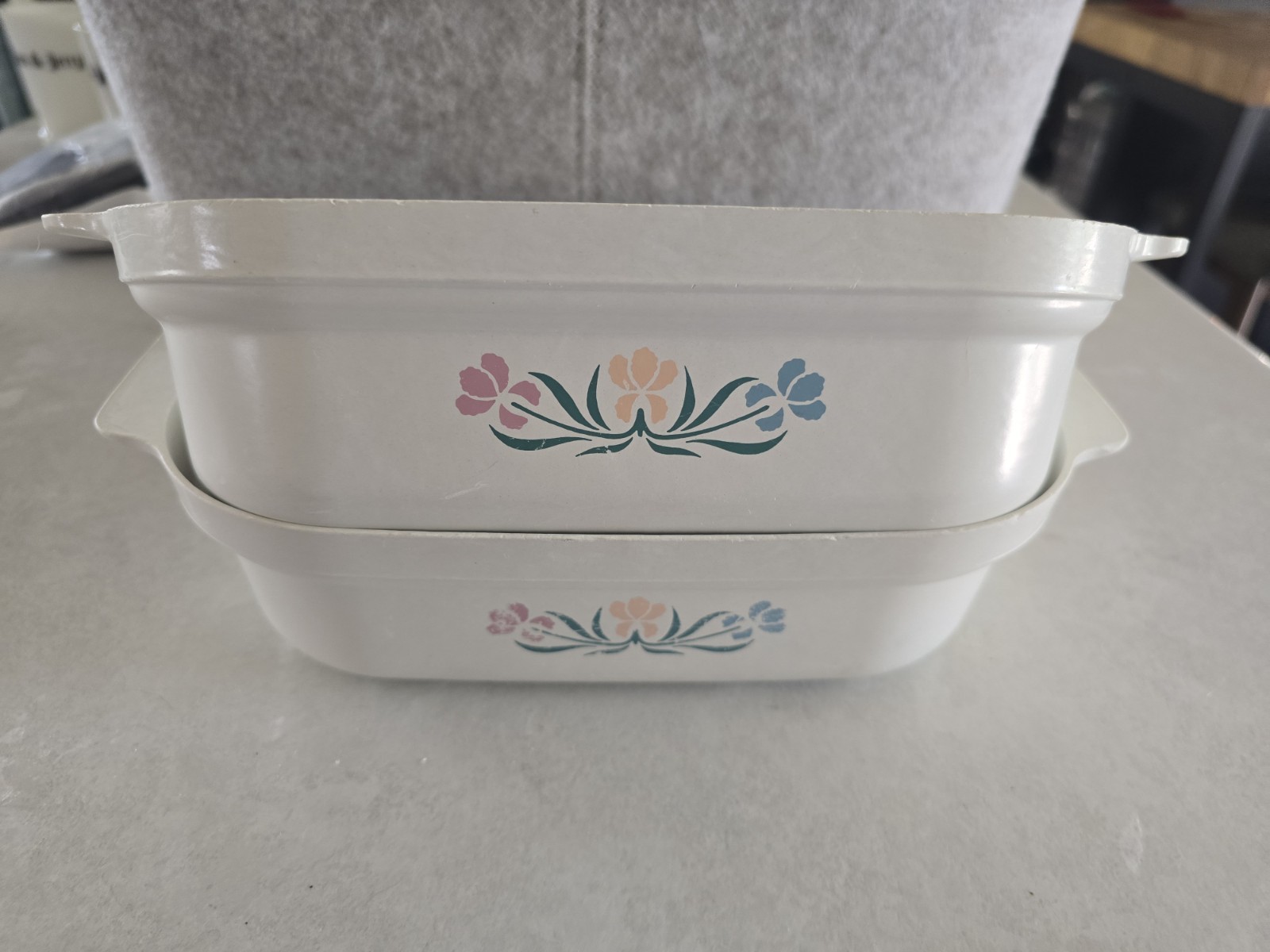 Set Of 2 Anchor Hocking Vtg Floral 2.5 QT 639-11 Microwave Dish Kitchen