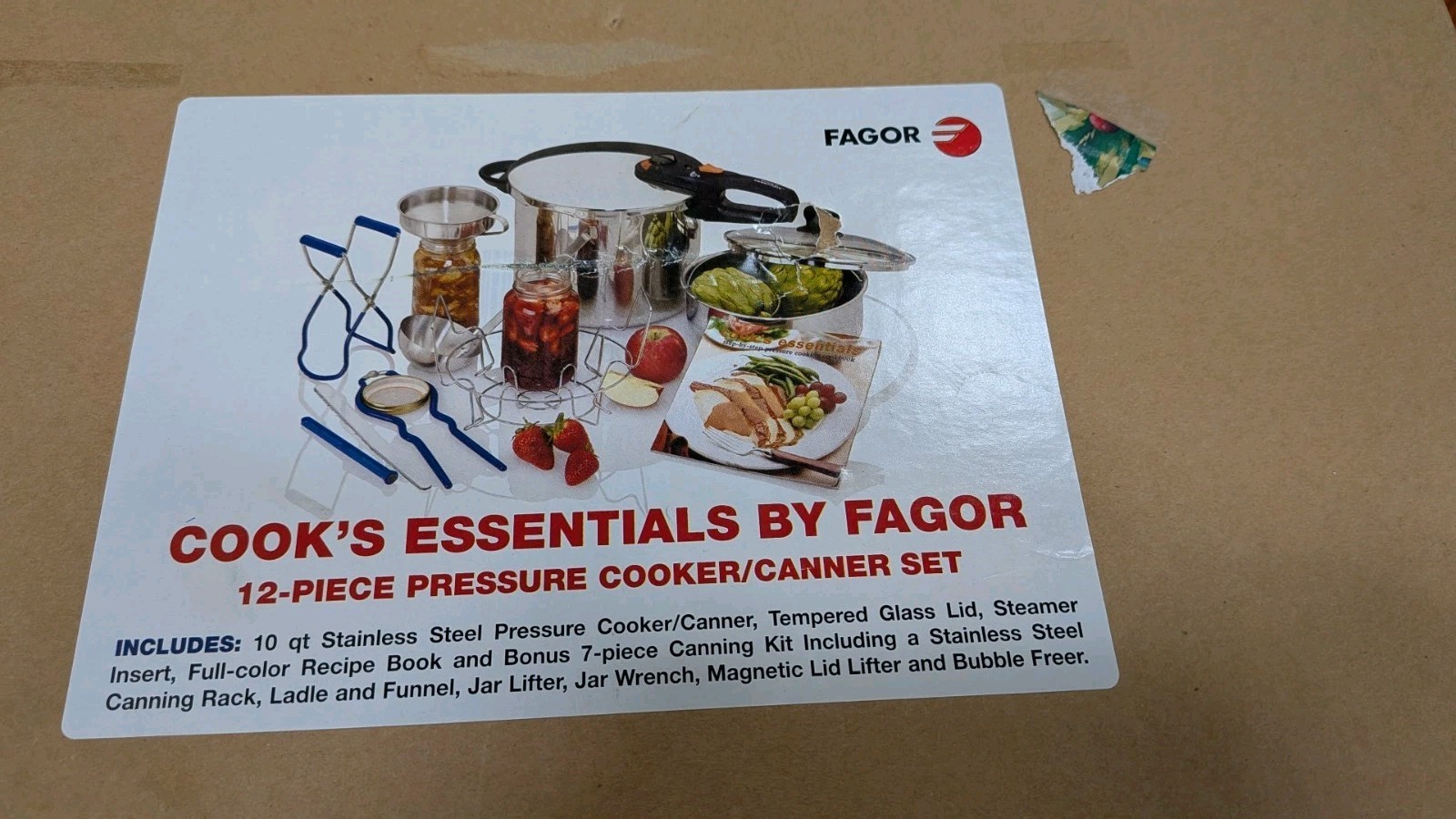 Rare NEW Fagor Cook’s Essentials 10 Qt Stainless Pressure Cooker Canner 12- Set