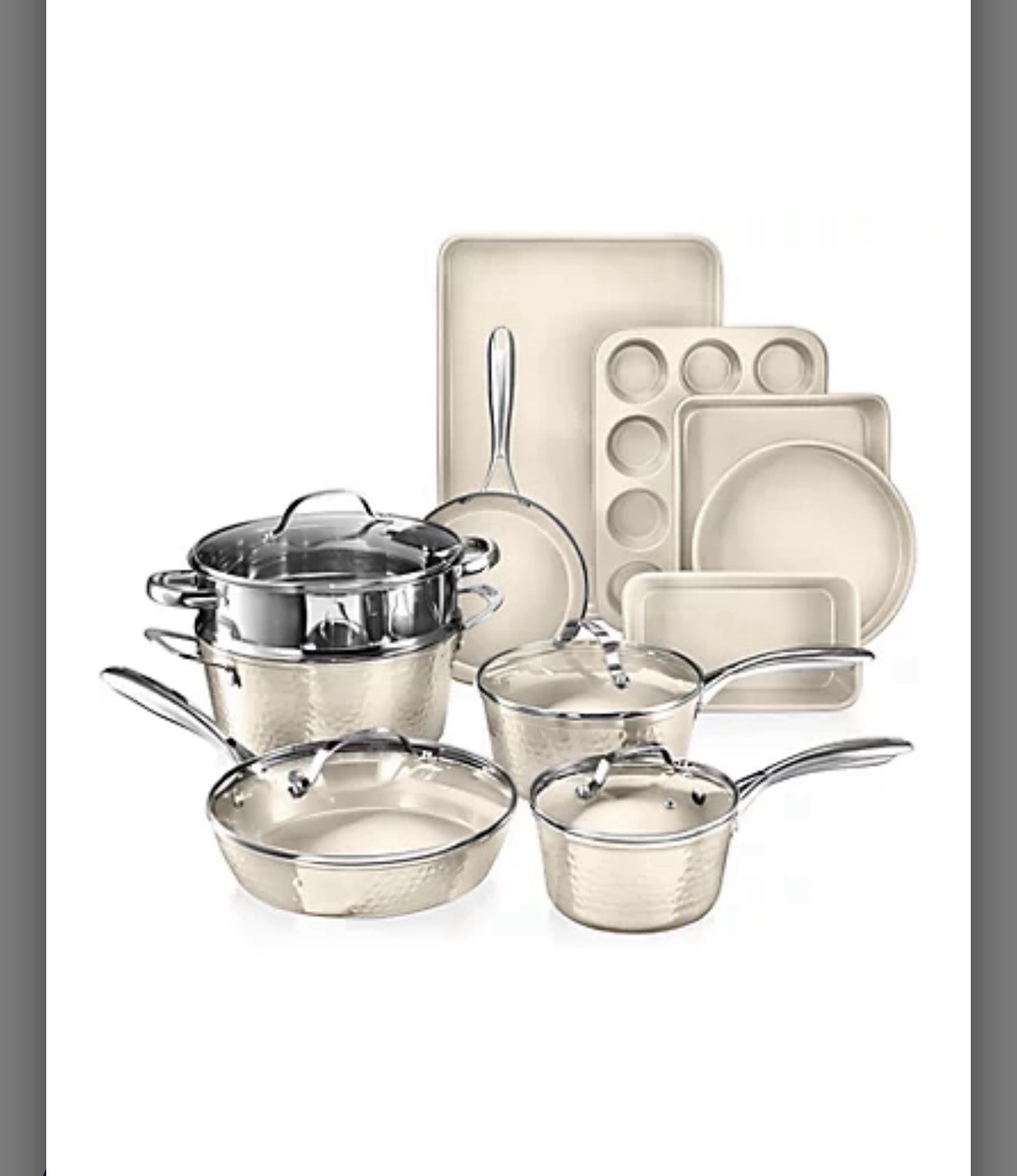 Gotham Steel Hammered Cream 15pc Non-Stick Pan Set w/ Lid 2131MDLZ