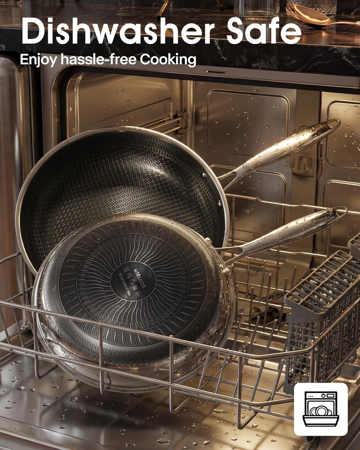 12-Inch Nonstick Frying Pan with Glass Lid – Honeycomb Surface & Dishwasher Safe