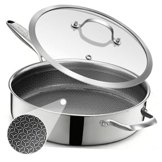 12 Inch Deep Frying Pan with Lid, Nonstick 5QT Tri-Ply Stainless 5 QT with Lid