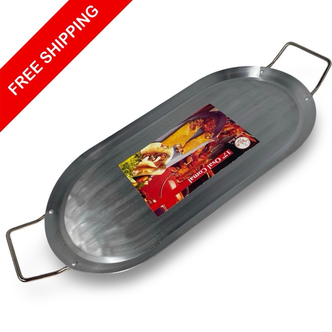 17″ Oval Aluminum Comal Metal Handles Black Griddle Pan Tortillas