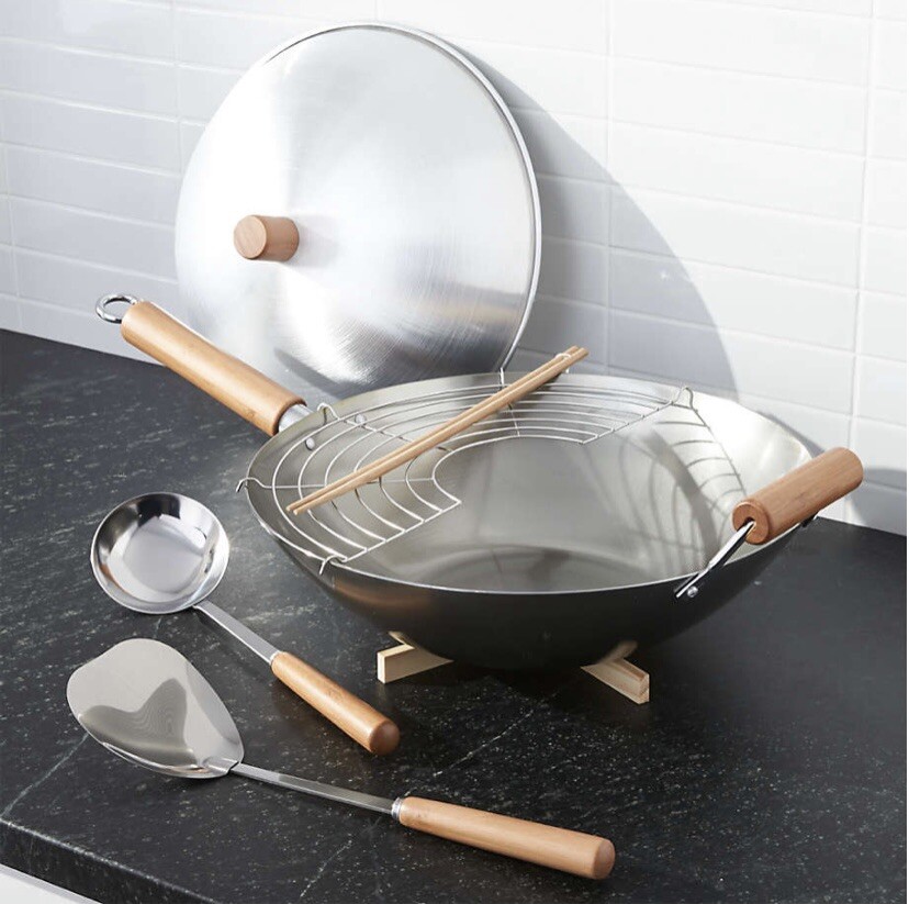 Crate and Barrel Wok Brand New Never Used in box & paper, Utensils chop sticks