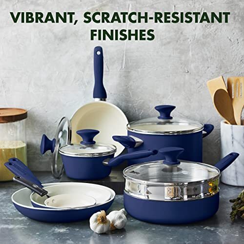 GreenPan Rio Healthy Ceramic Nonstick 16 Piece Cookware Pots and Pans Set, PFAS-