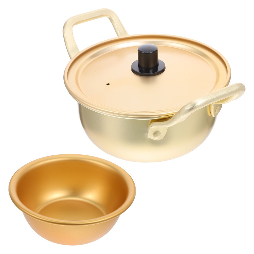 1 Set Reusable Aluminum Alloy Korean Ramen Cooking Pot with Lid and Small Bowl