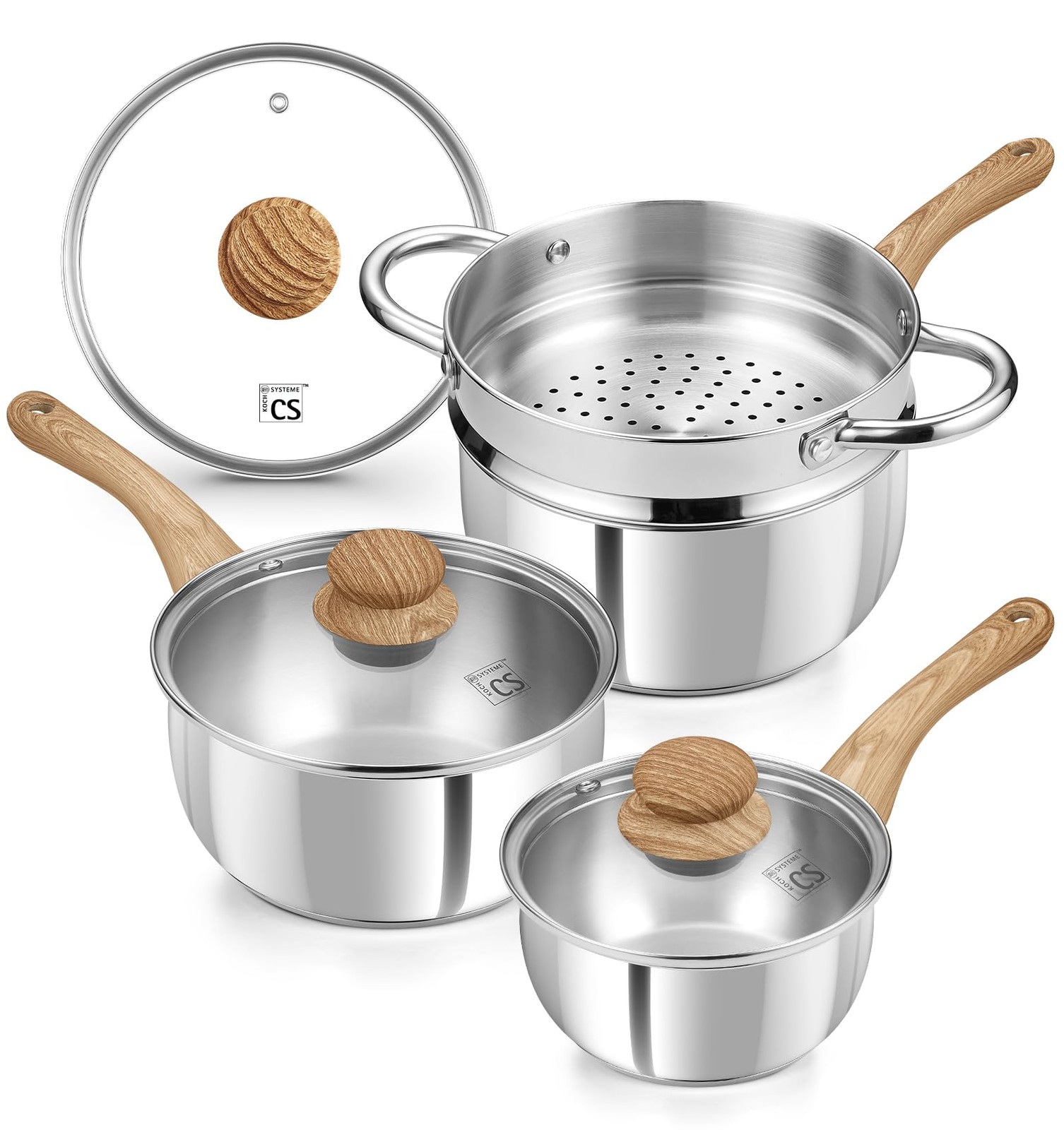Stainless Steel Saucepan Set with Steamer, 18/10 Stainless Steel Pots 1QT 2QT…