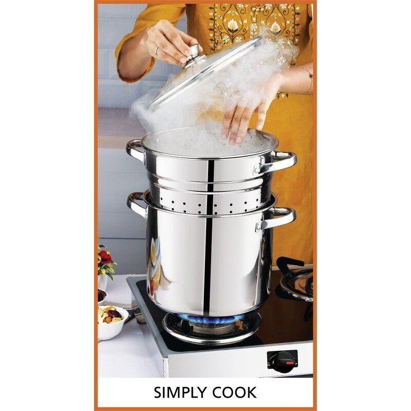 4 Piece Stainless Steel Multi Cooker Set W/ Glass Lid Steamer Colander Pot New