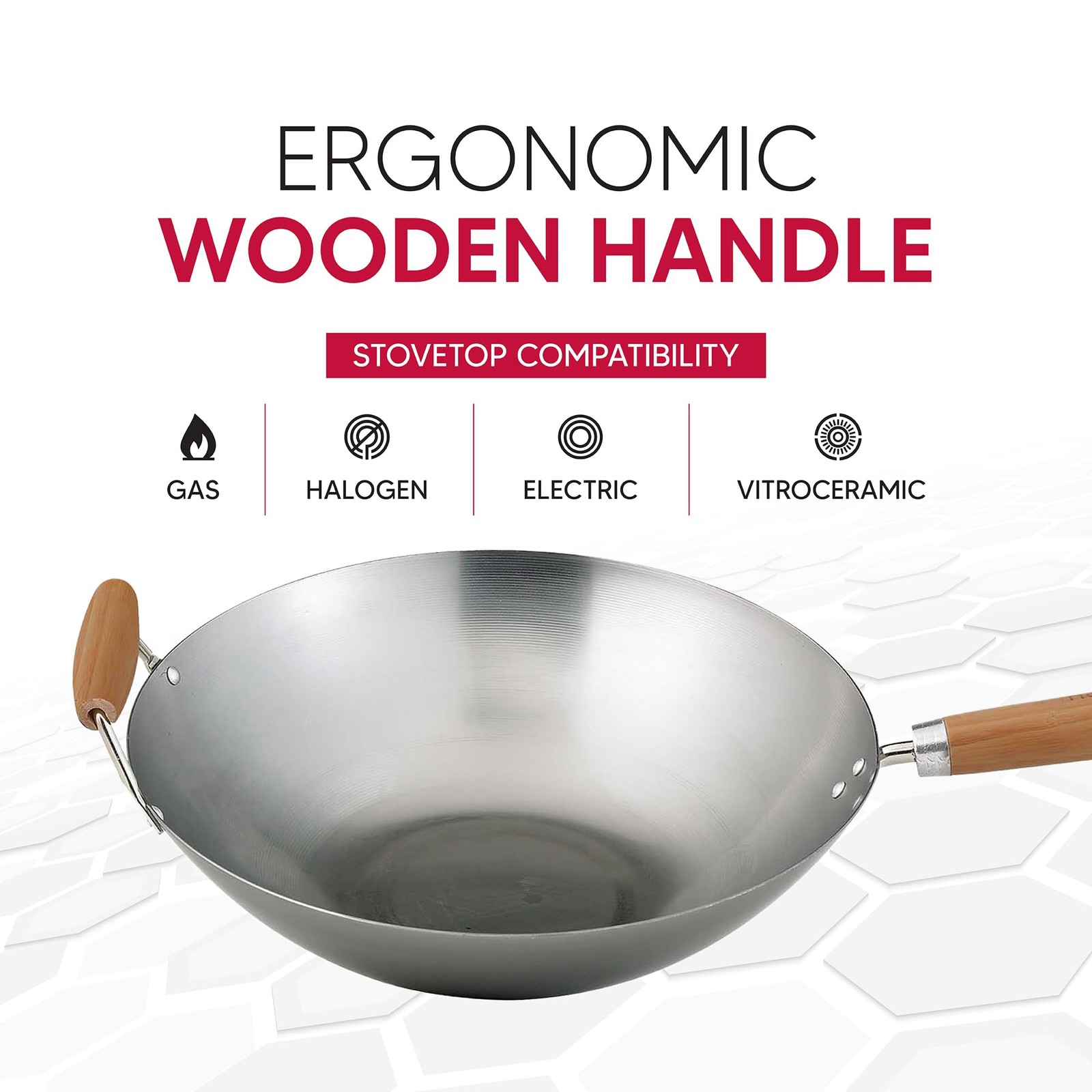 14-Inch Carbon Steel Wok with Bamboo Handle for Asian Cooking