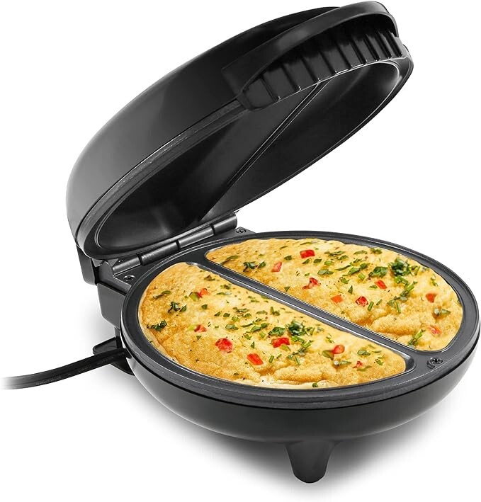 HOLSTEIN HOUSEWARES Omelet Maker Black Stainless Steel 2-Non-Stick Sections USA