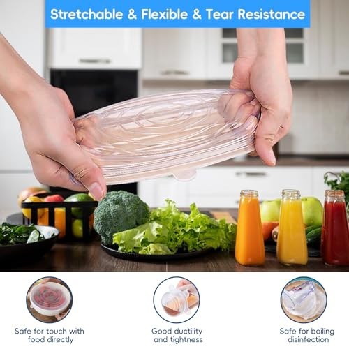 12PCS Silicone Stretch Lids for Food Storage, 6 Specifications of Reusable Si…