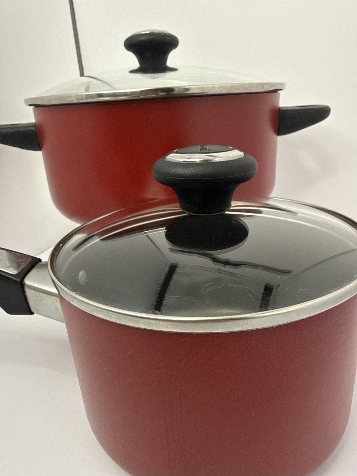 Farberware Red Saucepan & Stock Pot Set w Lids Nonstick Cookware 2 Piece