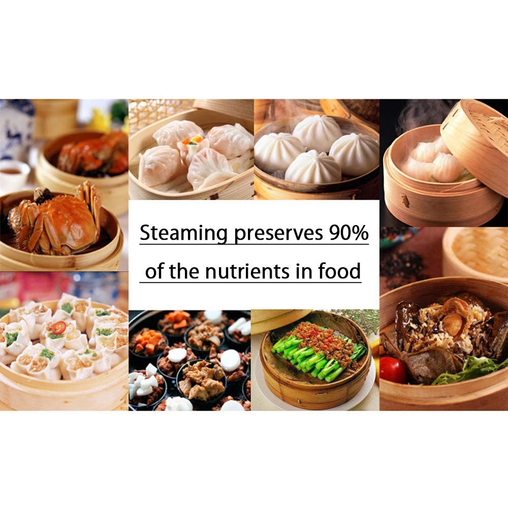 Hcooker 2-Tier Kitchen Bamboo Steamer Stainless Steel Rings For Asian Dumplings