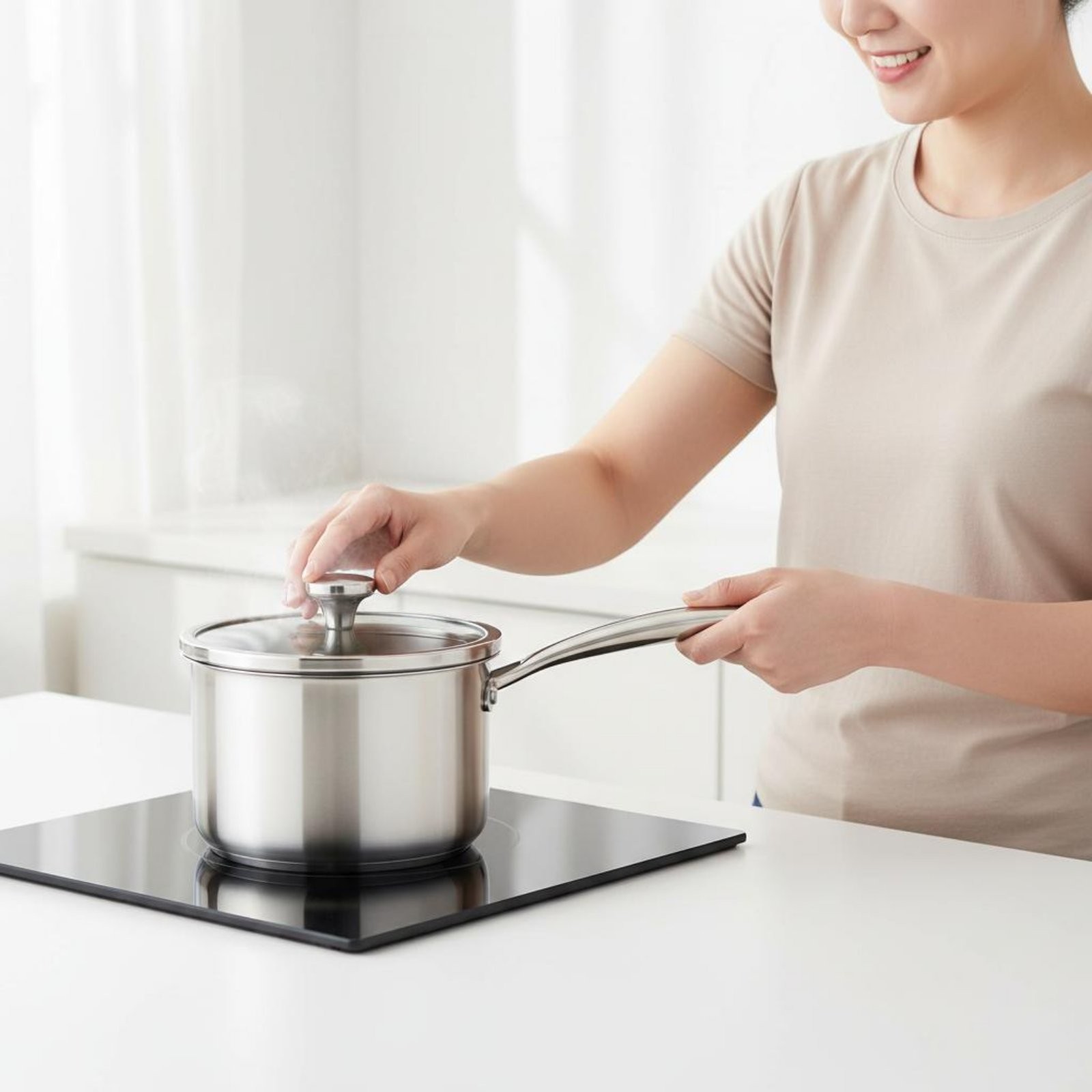 316 Stainless Steel Pot Induction Compatible Lidded Milk Pan Rust Resistant