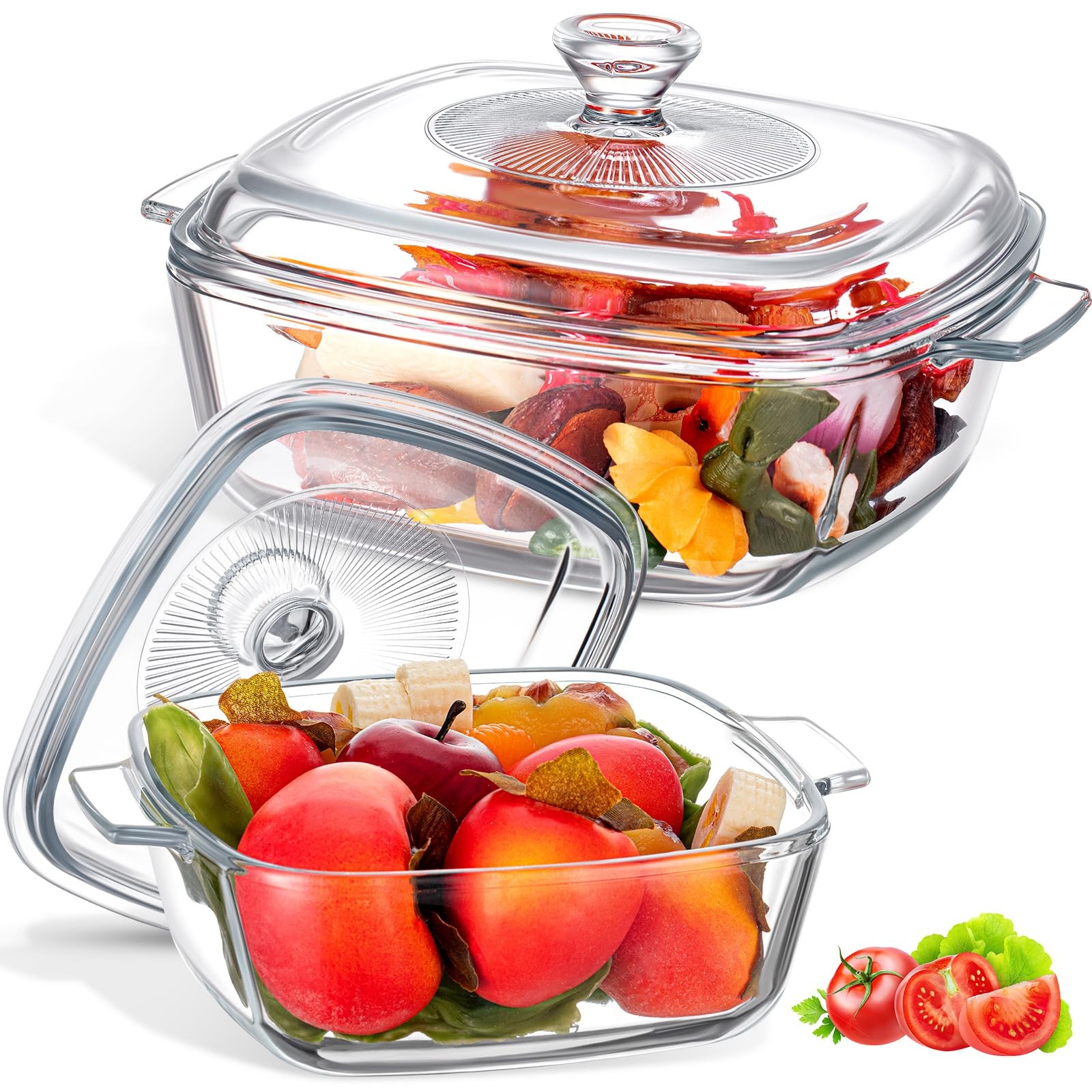 Maxcheck 2 Pieces Glass Casserole Dish Lid 0.8L/ 1.5L Baking Casserole Dish