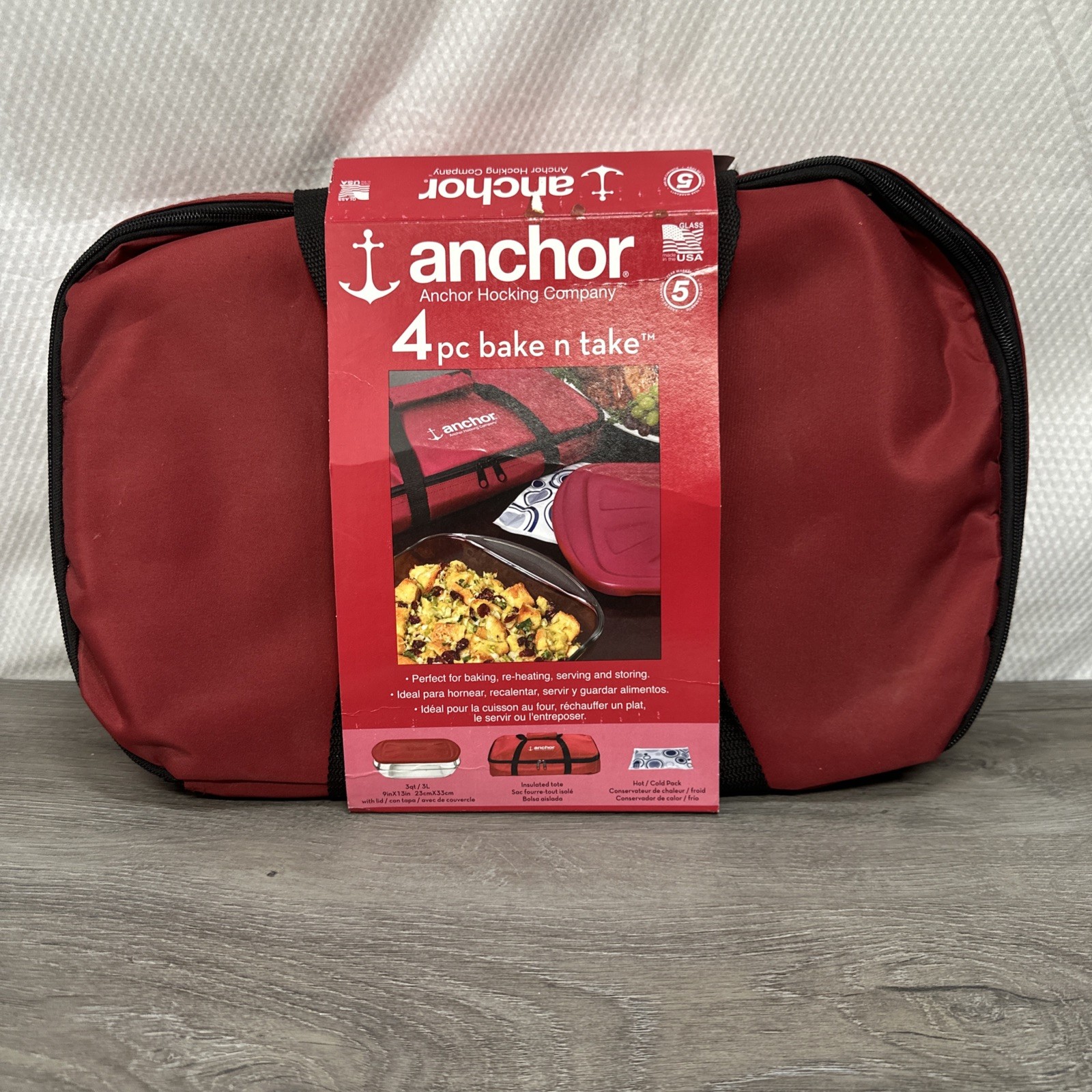 Casserole To Go Bakeware ANCHOR HOCKING With Bag 4 PC Bake-N-Take Case Potluck