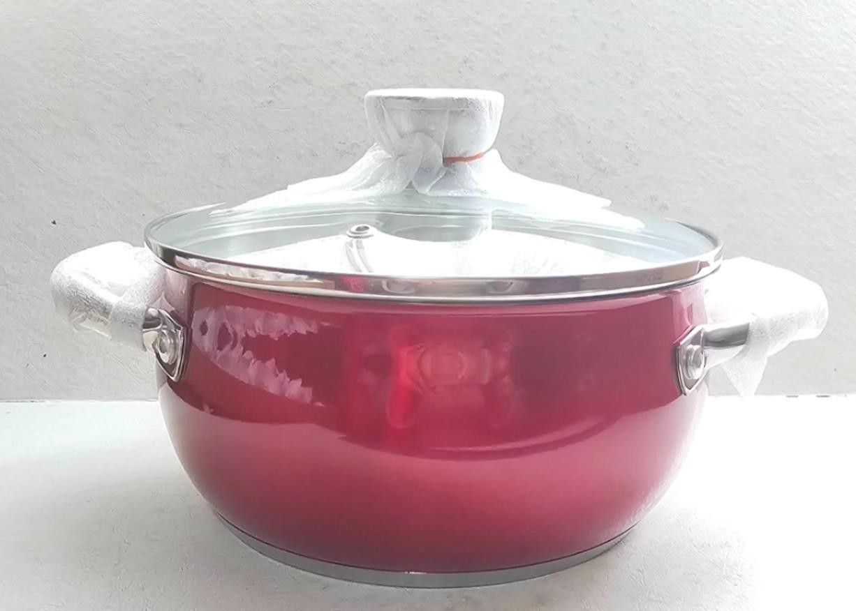New Red Cook’s Essentials 3 Qt Stainless Steel Saucepan Pot w/ Glass Lid