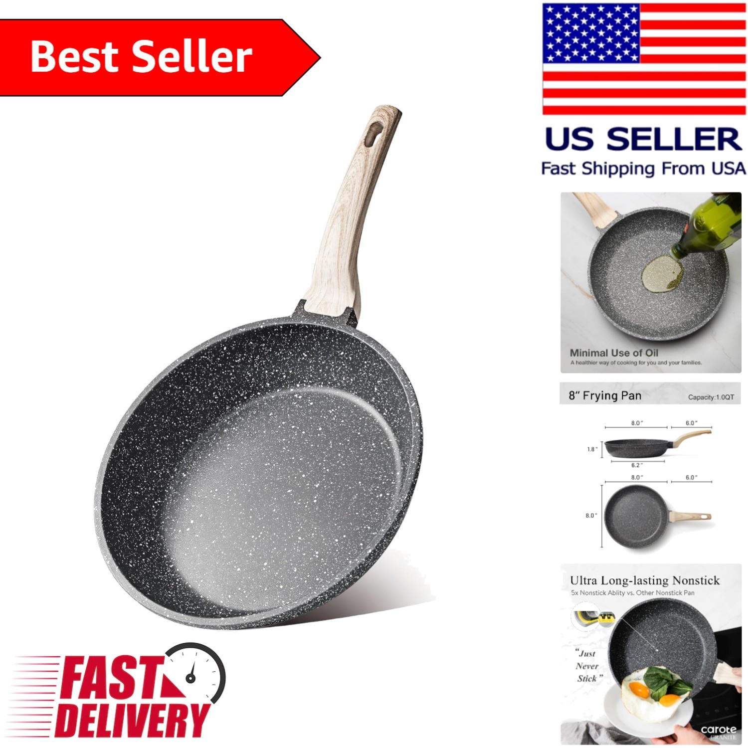 Versatile Non-Stick Frying Pan – 8-Inch Classic Granite for Perfect Omelets