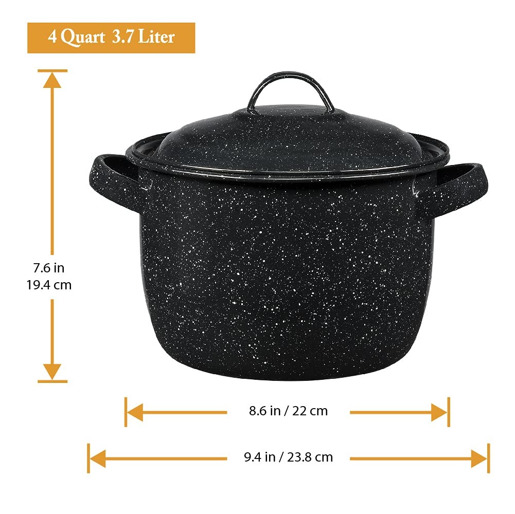 Granite Ware 4-Quart Bean Pot – Porcelain Enamel on Steel (Speckled Black)