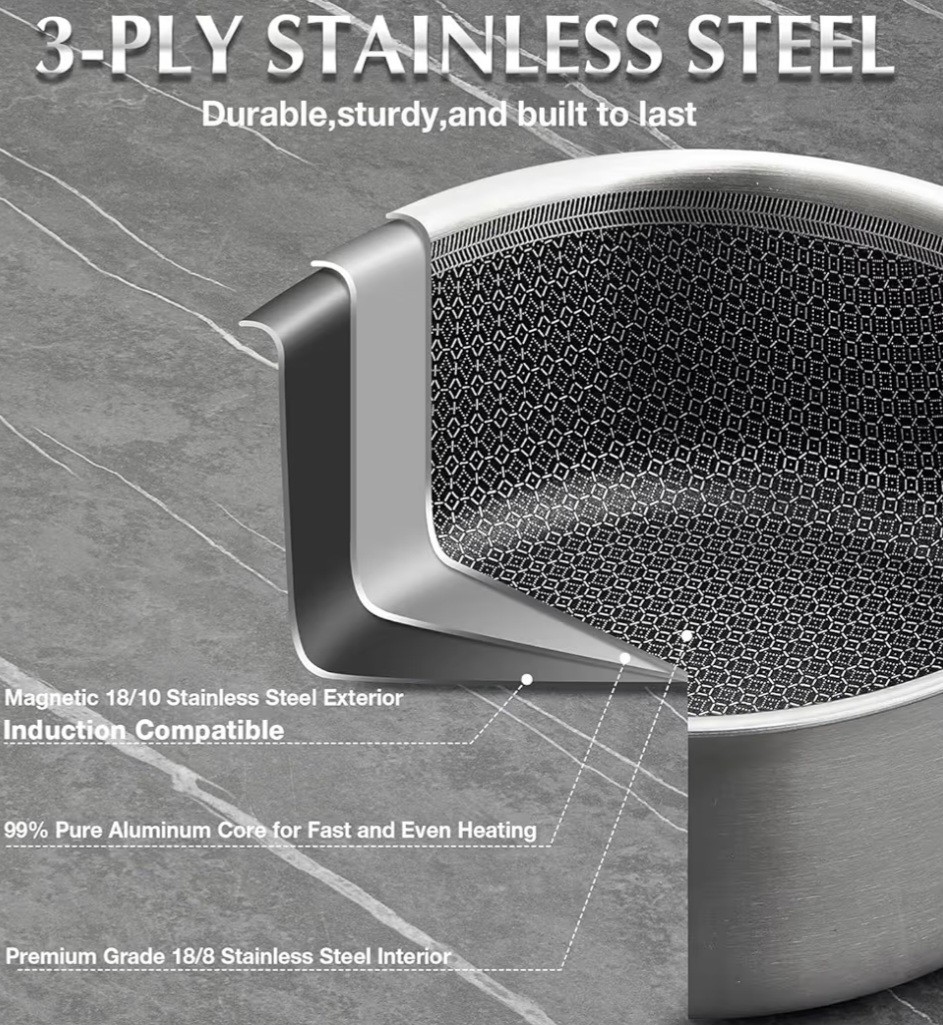 KOCH SYSTEME CS Hybrid Nonstick Stainless Steel Sauce Pan 3QT Tri-ply Silver
