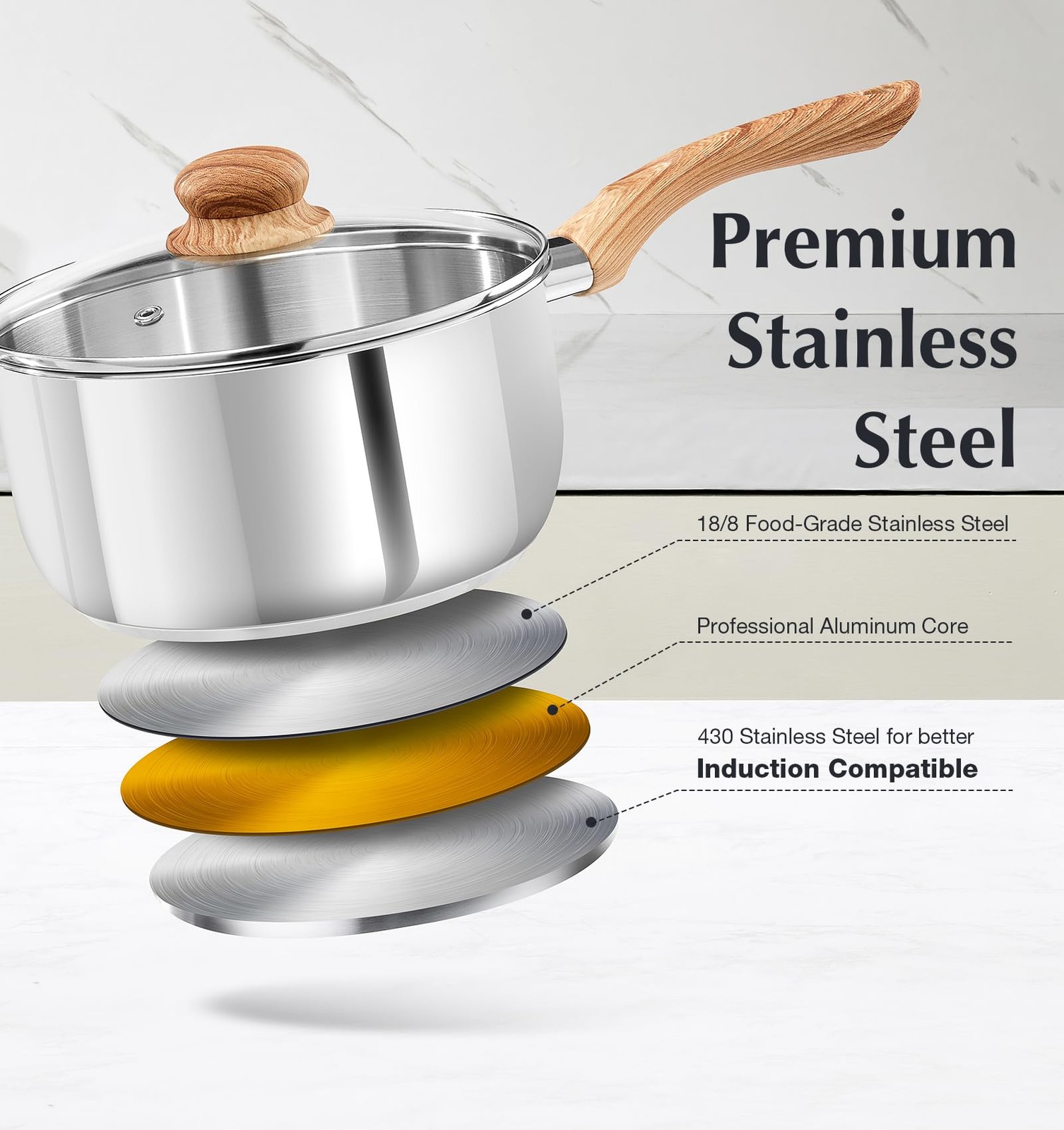 Stainless Steel Saucepan Set, 6 Piece Stainless Steel Pot 1QT 2QT 3QT with …