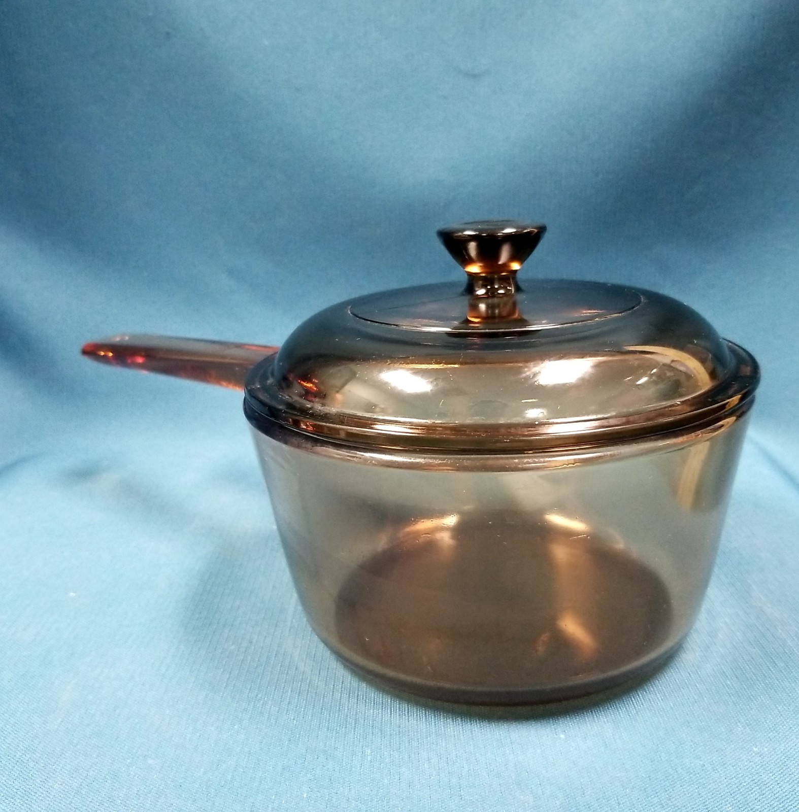 VTG Corning Vision Ware 1 Liter Amber Glass Sauce Pan/Pot w/ Pyrex Lid V1C