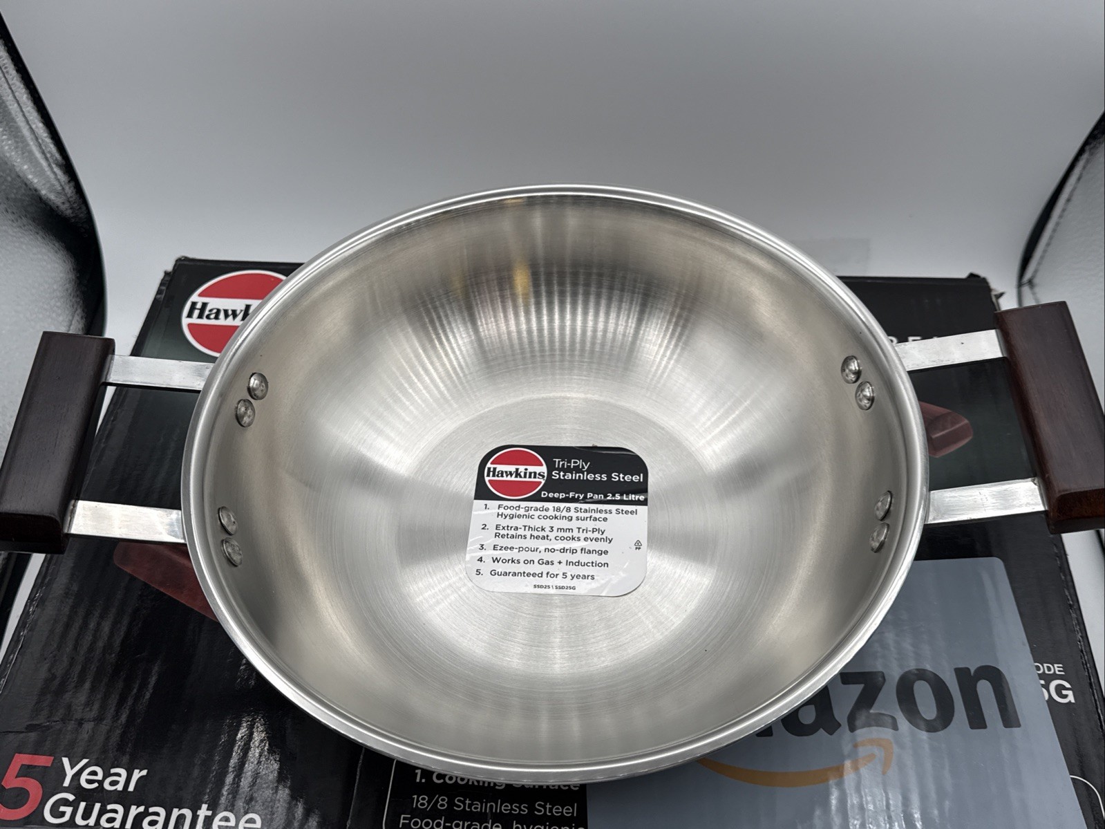 2.5 Litre Deep Fry Pan, Triply Stainless Steel Kadai with Glass Lid Flat Bottom