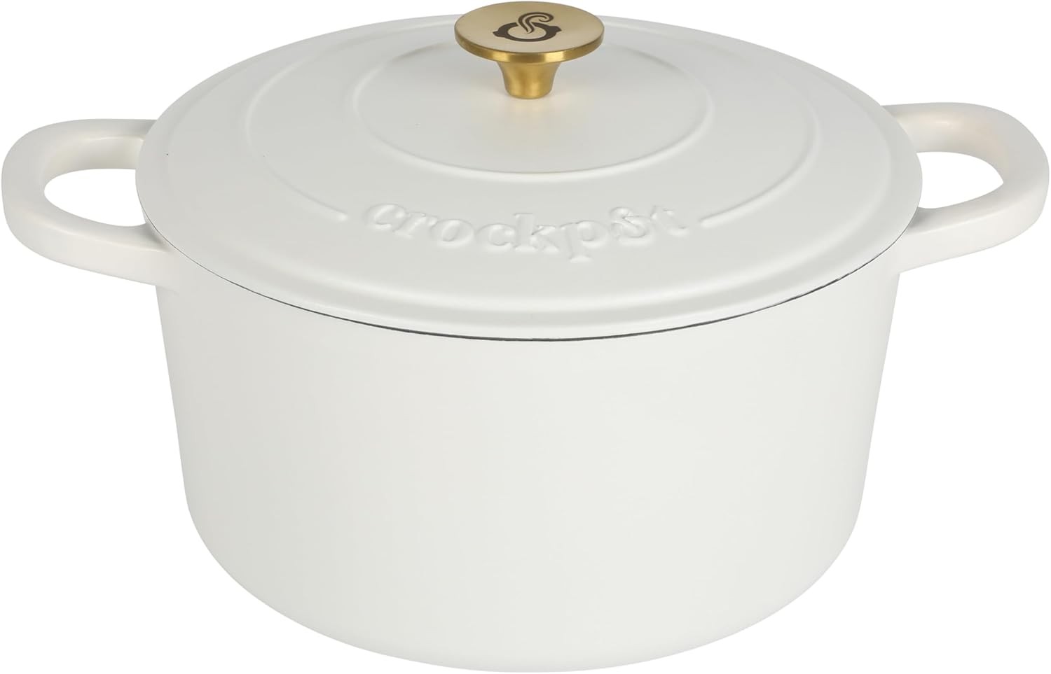 7-Quart Round Dutch Oven Matte Linen White with Gold Knob Enameled Cast Iron