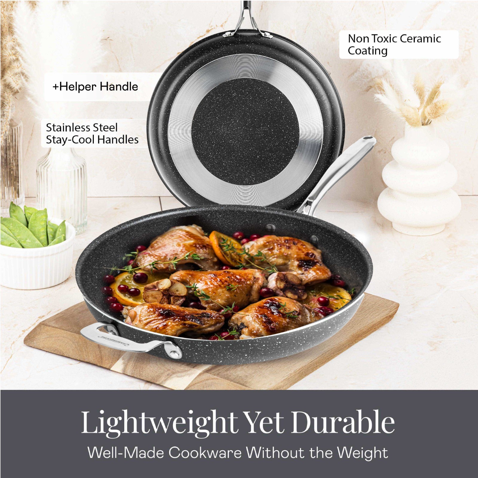 Granitestone Ceraluxe 14” Ceramic Nonstick Skillet with Lid and Helper Handle