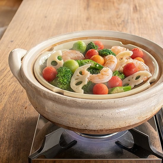NAGATANIEN IGA Donabe Steam Pot Earthenware 2-4person White Made in Japan 27cm