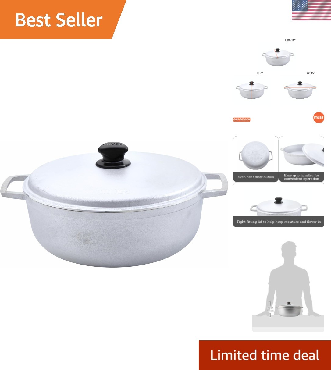 7.5 Quart Traditional Natural Made in Colombia Caldero with Lid for Cooking a…