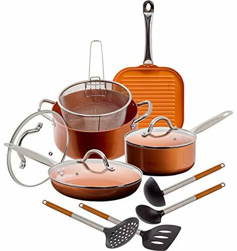 12 Piece Copper Ceramic Nonstick Cookware Set Fry Sauce Pan Casserole Fryer I…