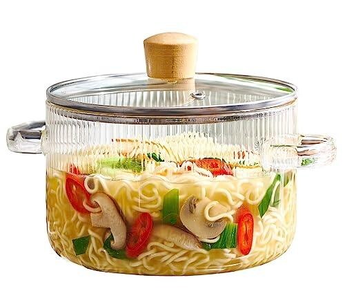 LE’RAZE Glass Cooking Pot with Lid – 1.6L(54oz) Heat Resistant Borosilicate