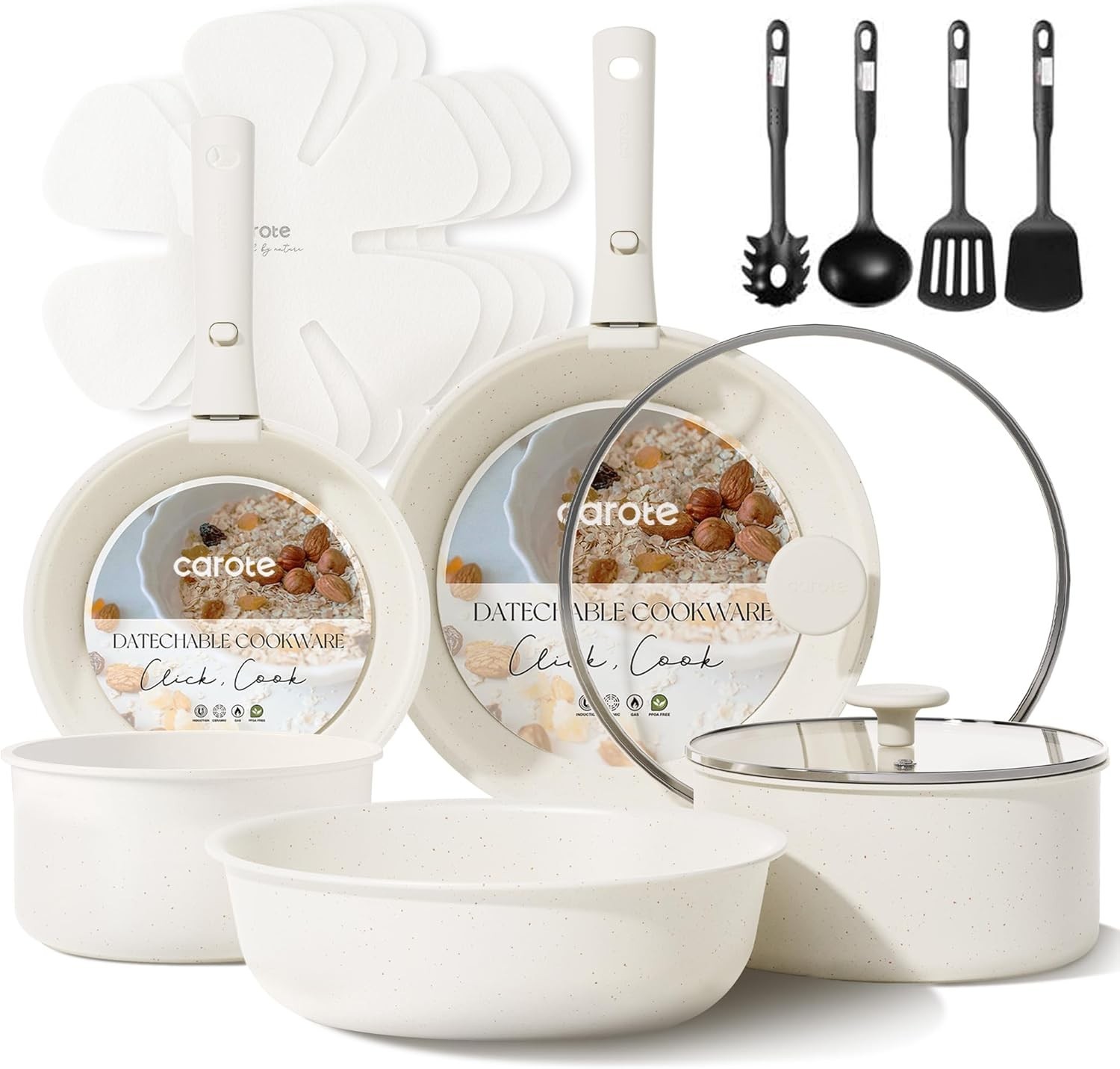 17pcs Pots & Pans Set Nonstick Cookware Set Detachable Handle Induction Kitchen