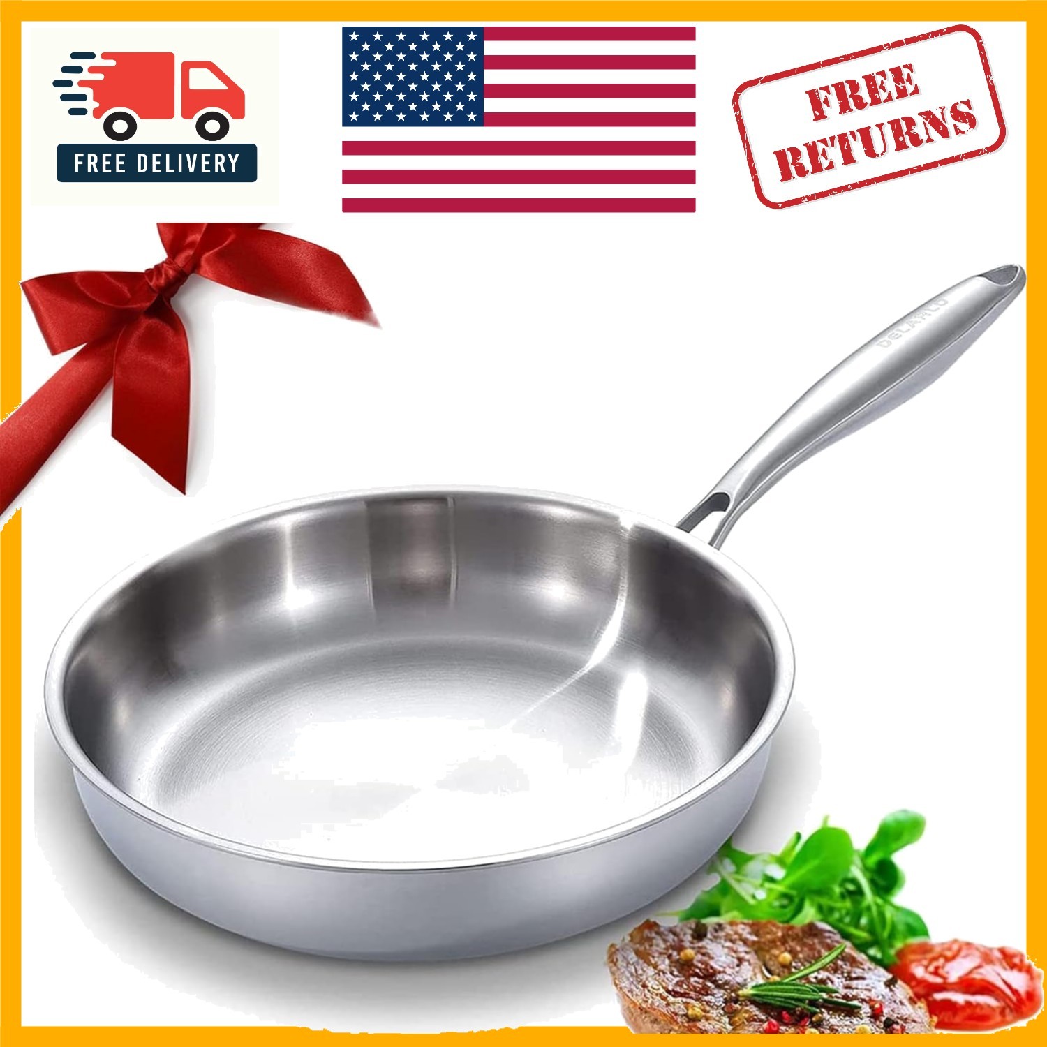 Versatile 12.5-Inch Stainless Steel Fry Pan, Compatible with All Cooktops
