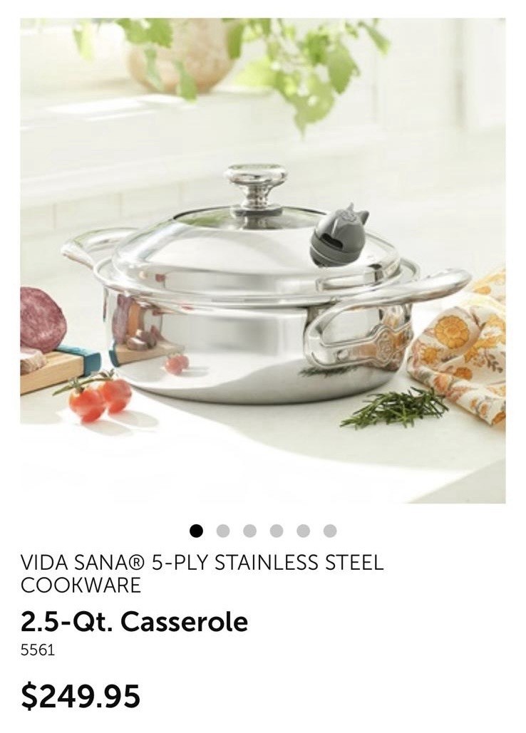 Vida Sana 2.5-Qt Stainless Steel Round Casserole with Lid Double Handle Silver