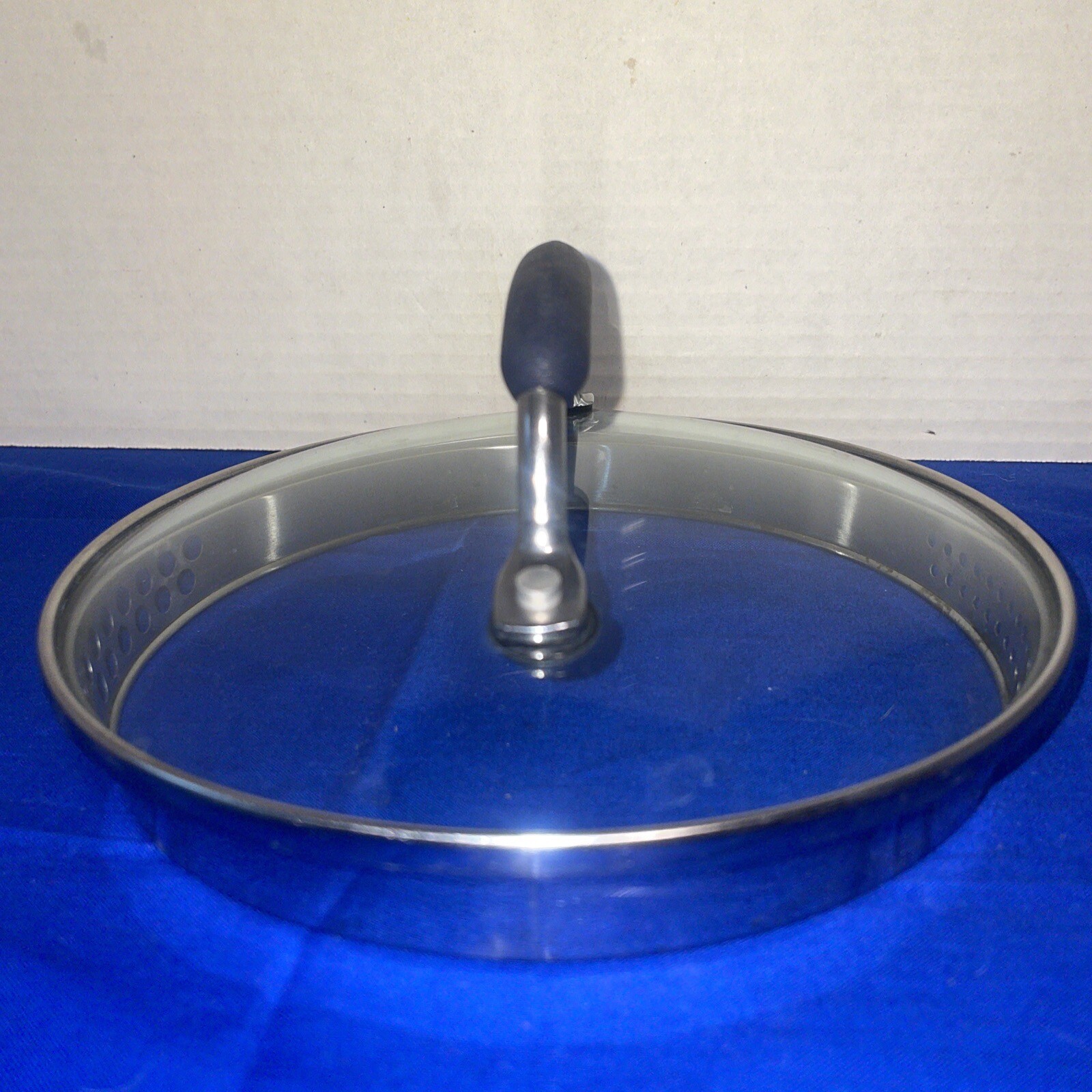 7”Strainer Lid/metal Handle With Black- Dark Blue Silicone – Estate Find