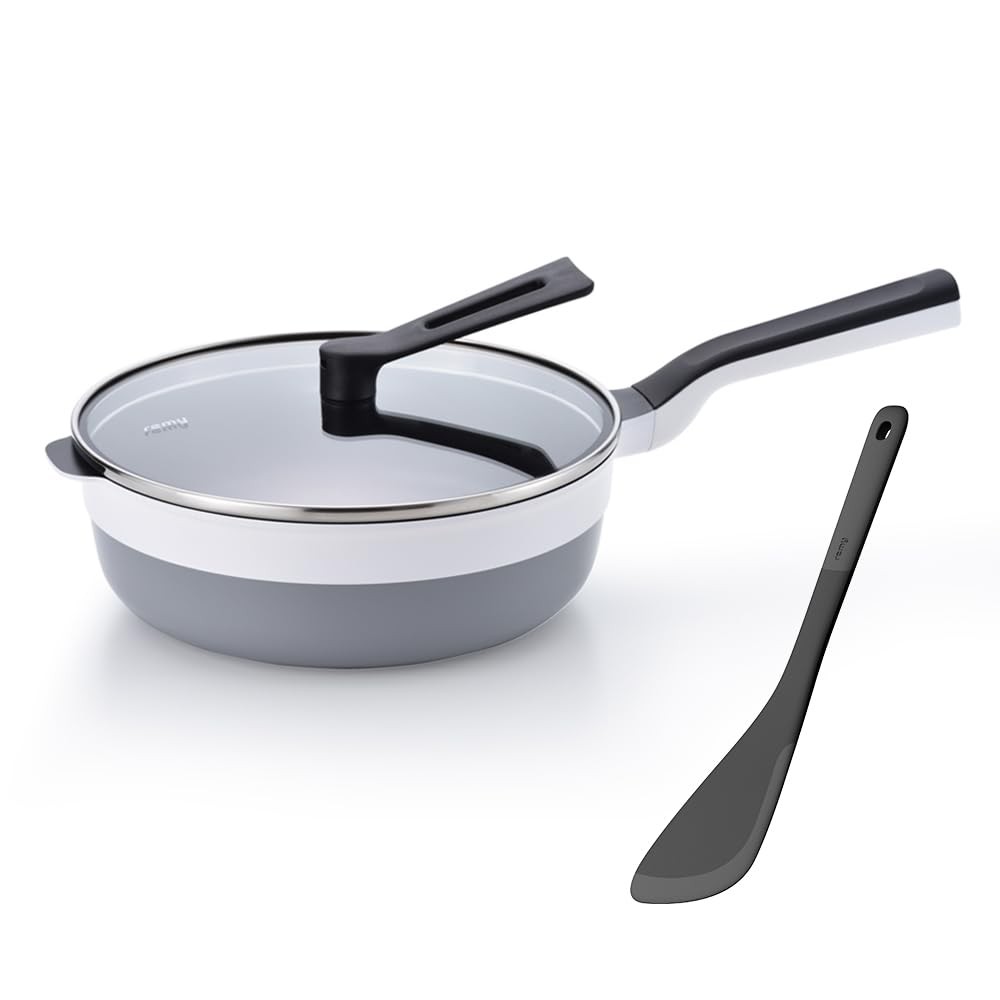 Remy RemyPan Plus 24cm Deep Frying Pan White + Spatula Lid IH Gas Japan