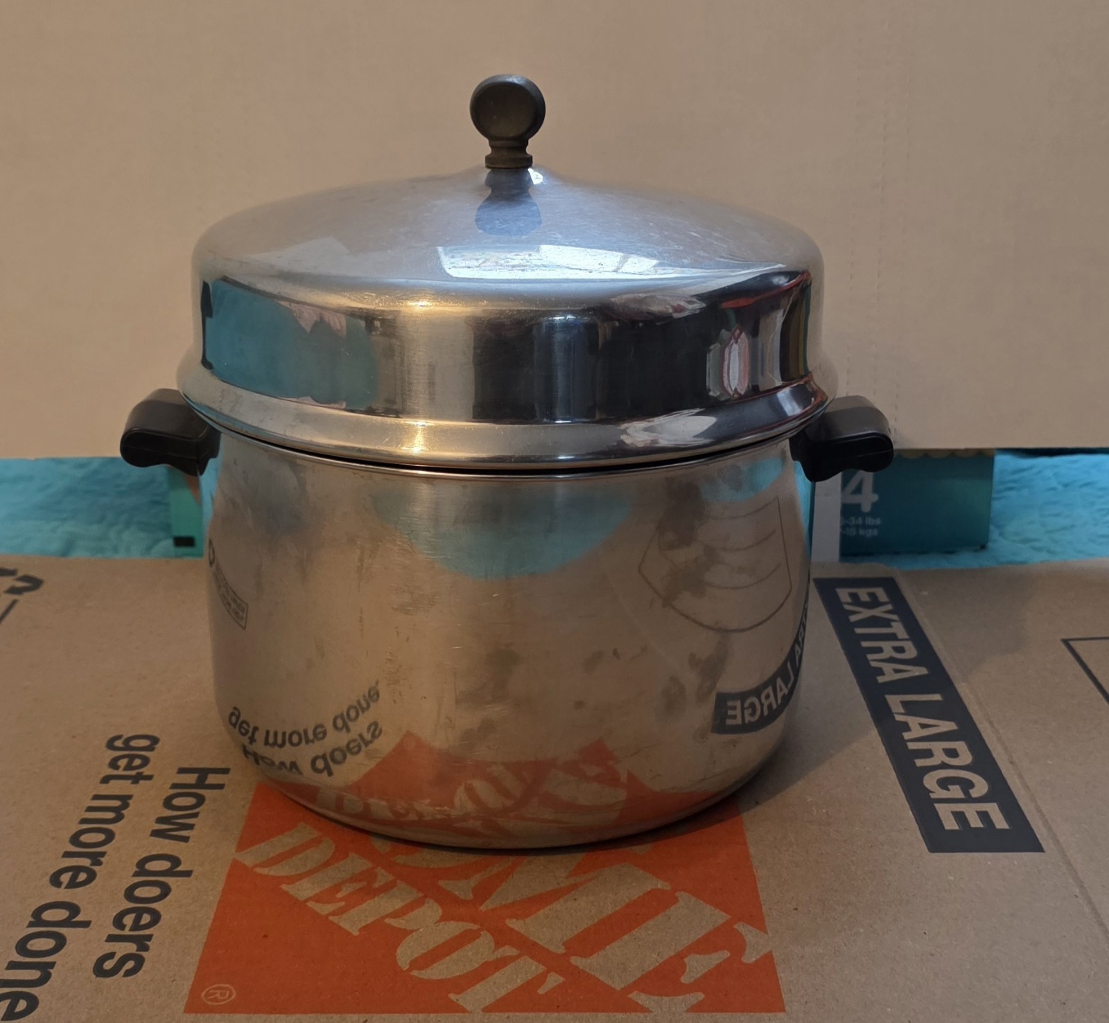 Vintage Farberware 8 Qt Stock Pot W/dome Lid, Stainless Steel Aluminum Clad USA