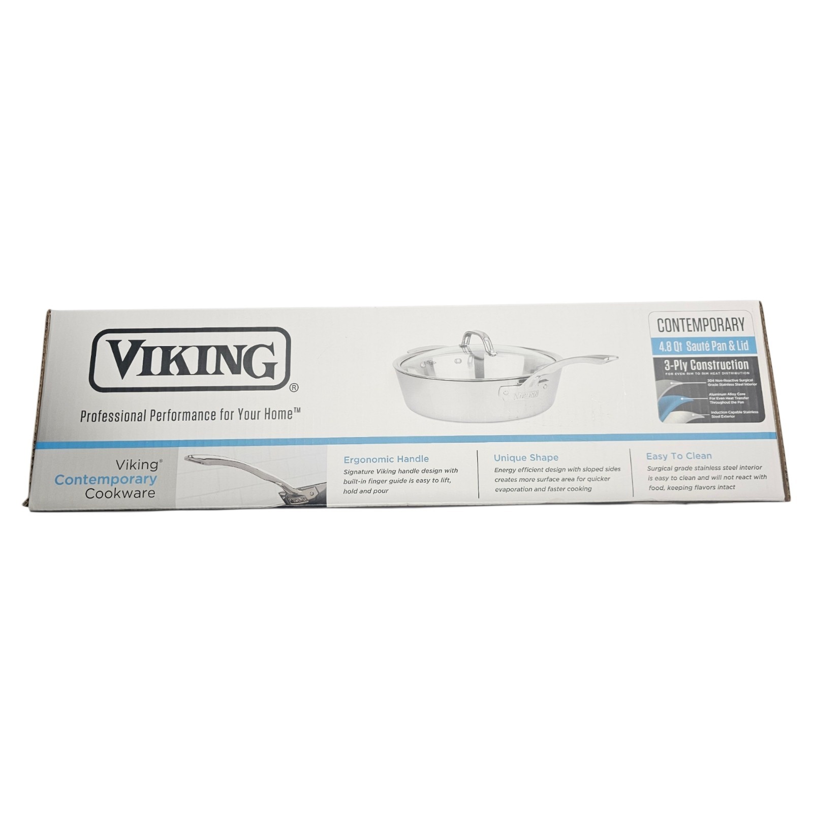 Viking Contemporary 3Ply Deep Frying Pan with Glass Lid, 4.8 Quart Stainless