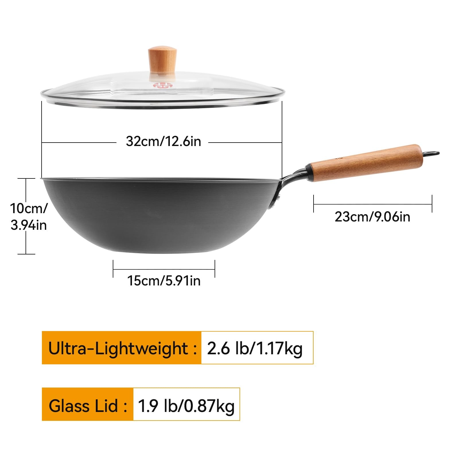 WANGYUANJI Carbon Steel Wok Pan – 12.6 Inch Flat Bottom Wok, Premium Stir Fry…