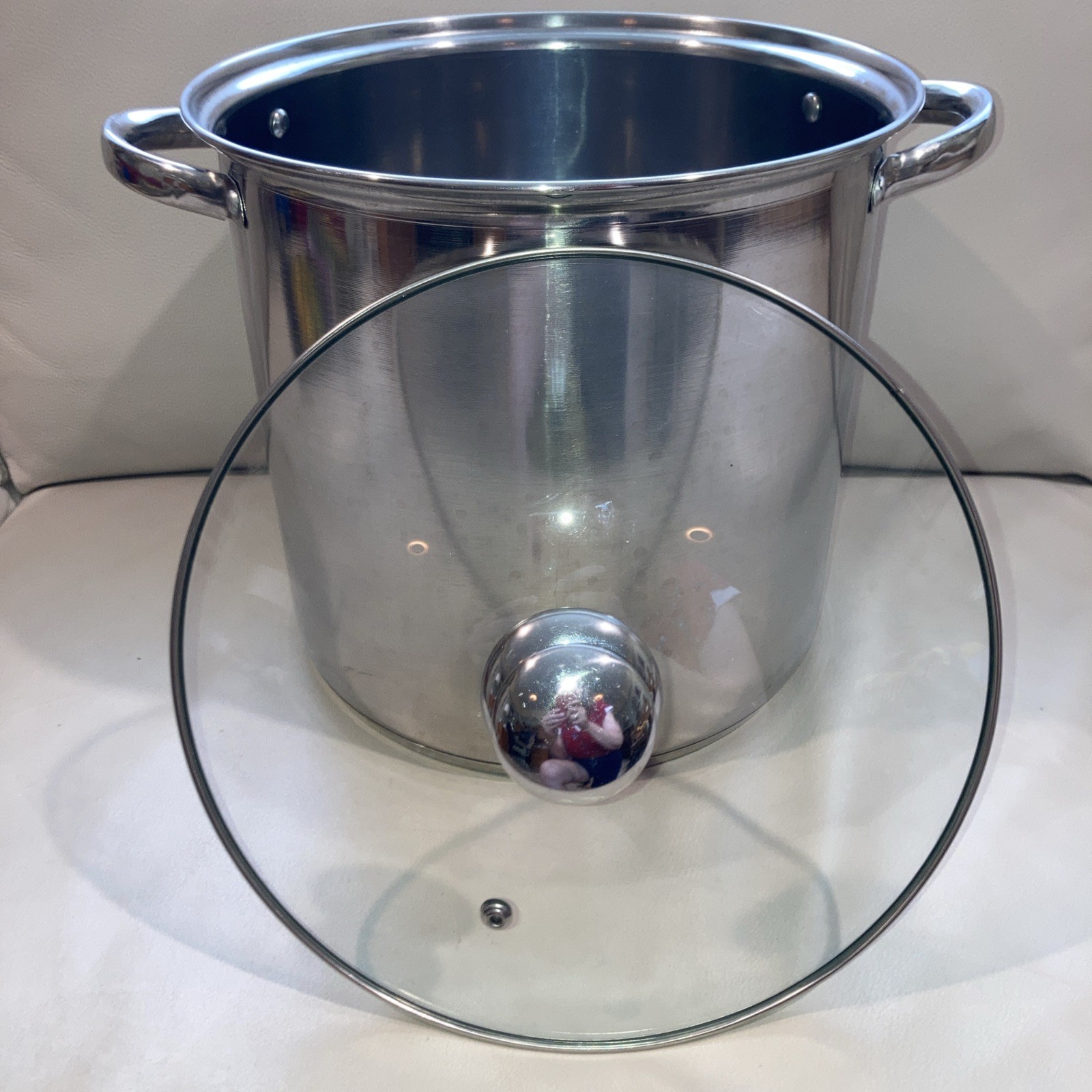 Large 12 Quart Stock Pot with Glass Lid Steam Vent Stainless Steel 2 Handles