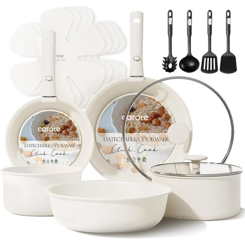 17pcs Pots Pans Set Nonstick Cookware Set Detachable Handle Induction Gift NEW