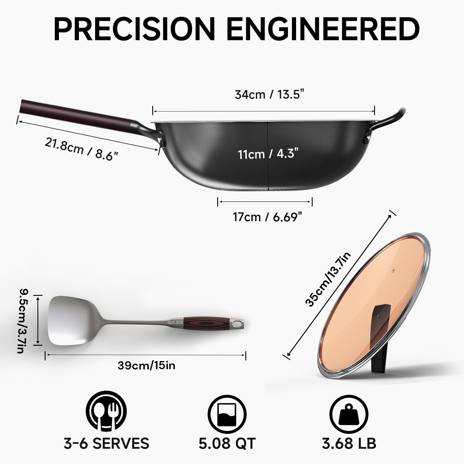 SUMEIGUAN 13.5″ Carbon Steel Wok Pan PreSeasoned Flat Bottom Woks & Stirfry …