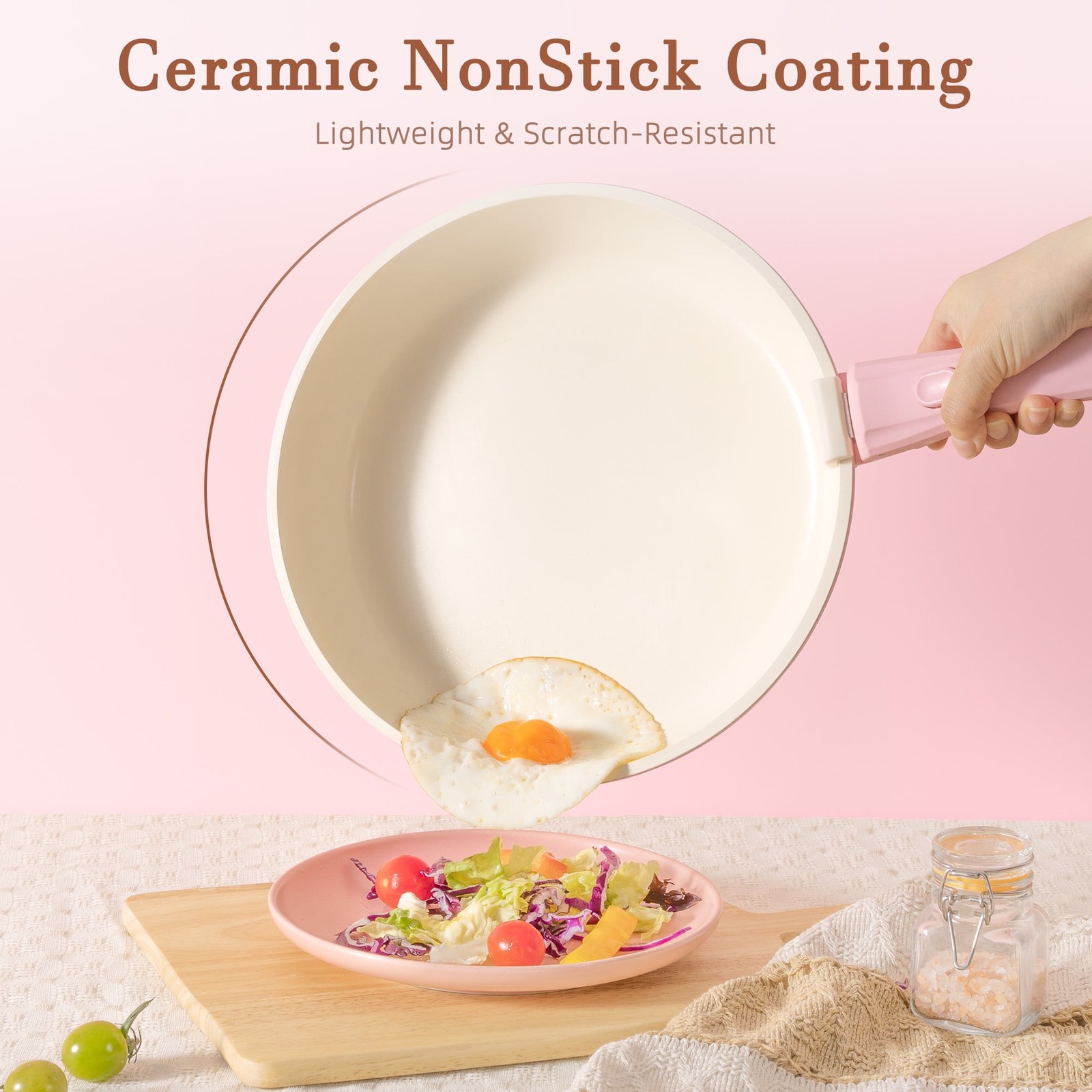 20-Piece Ceramic Pots and Pans Set Nonstick Cookware Set with Detachable Handles