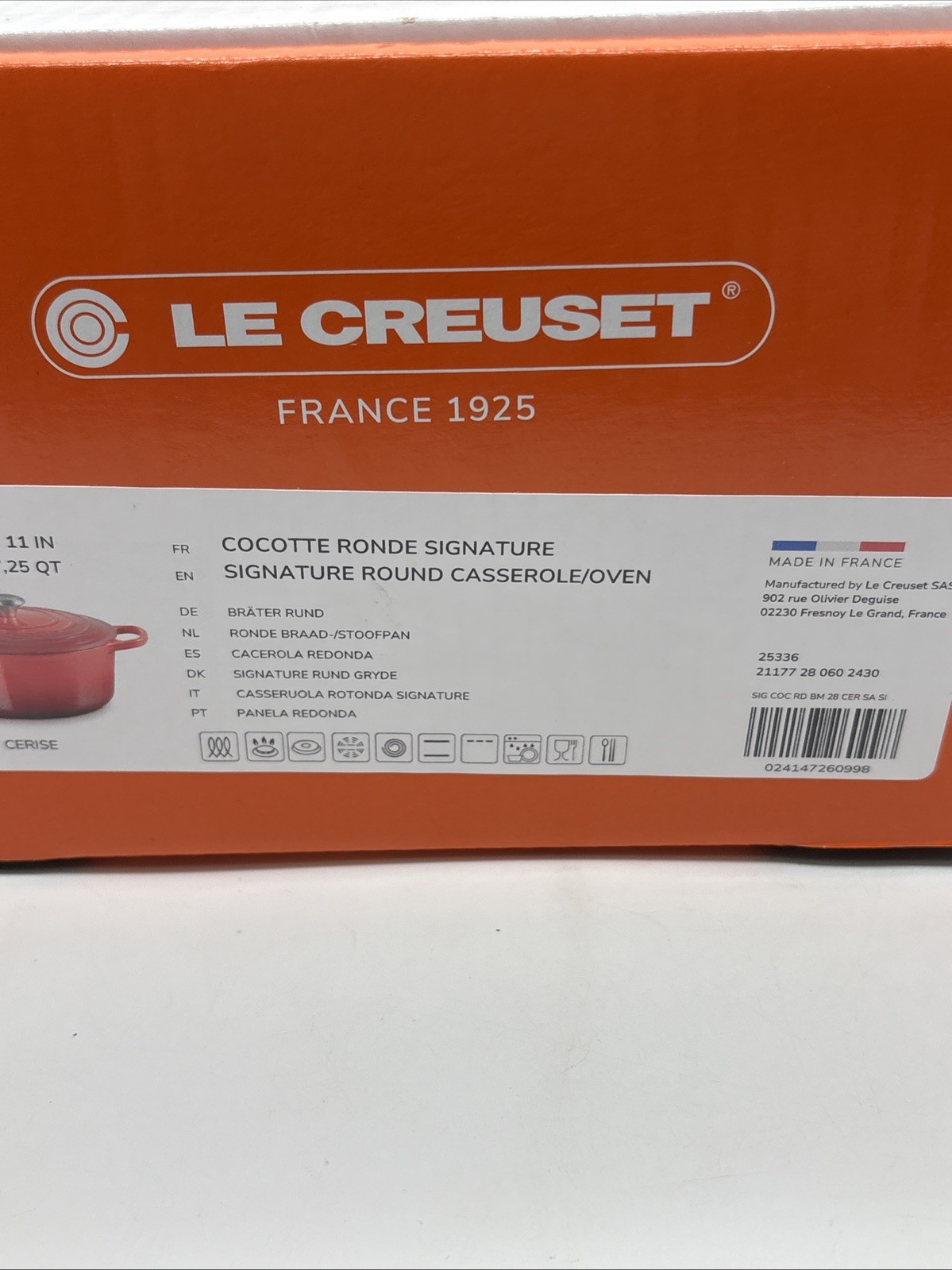 Le Creuset Signature Round Casserole Dutch Oven 7.25 Qt Cast Iron Cerise Red-NEW
