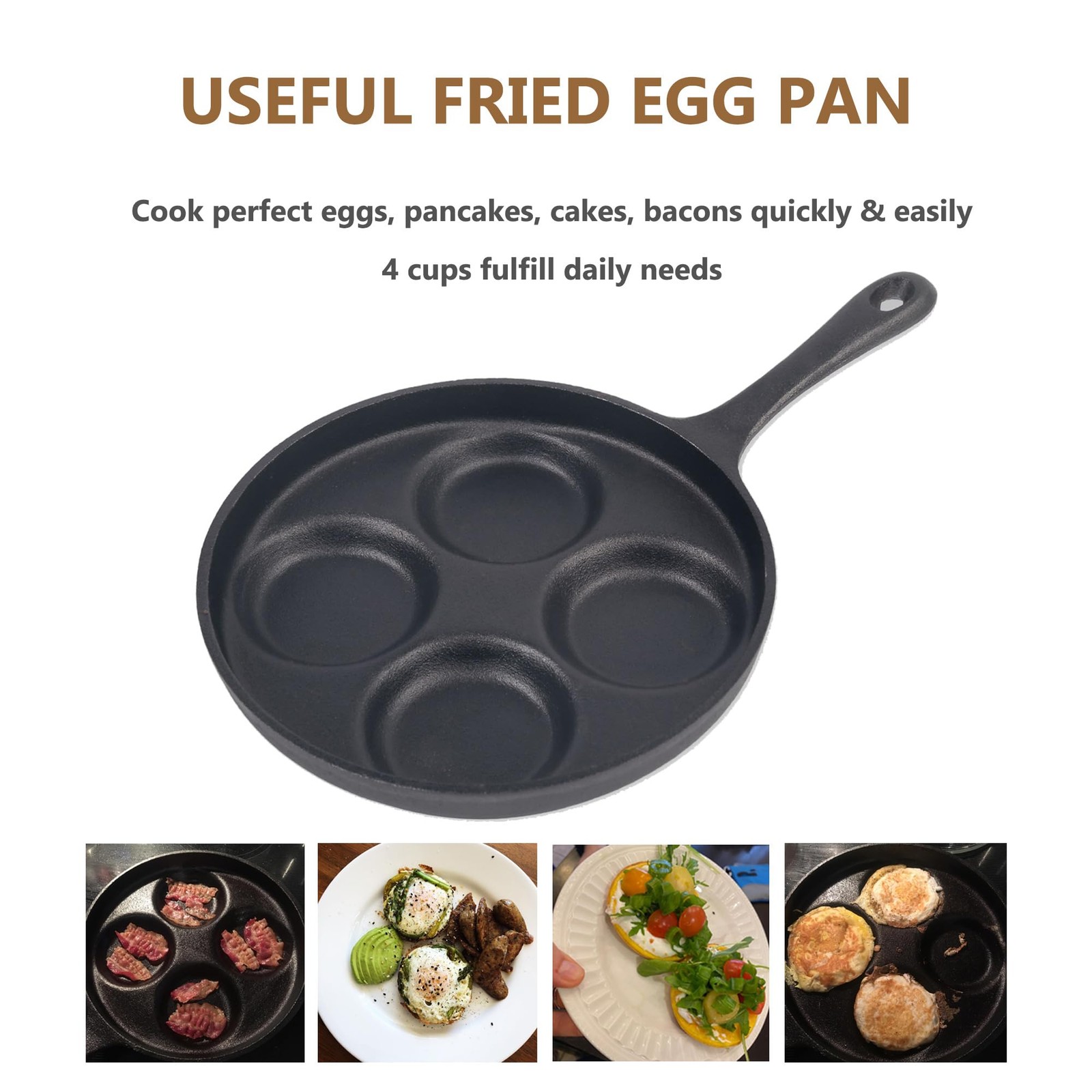 4 Cup Cast Iron Fried Egg Pan 9.5 Inch Pancake Burger Omelet Griddle