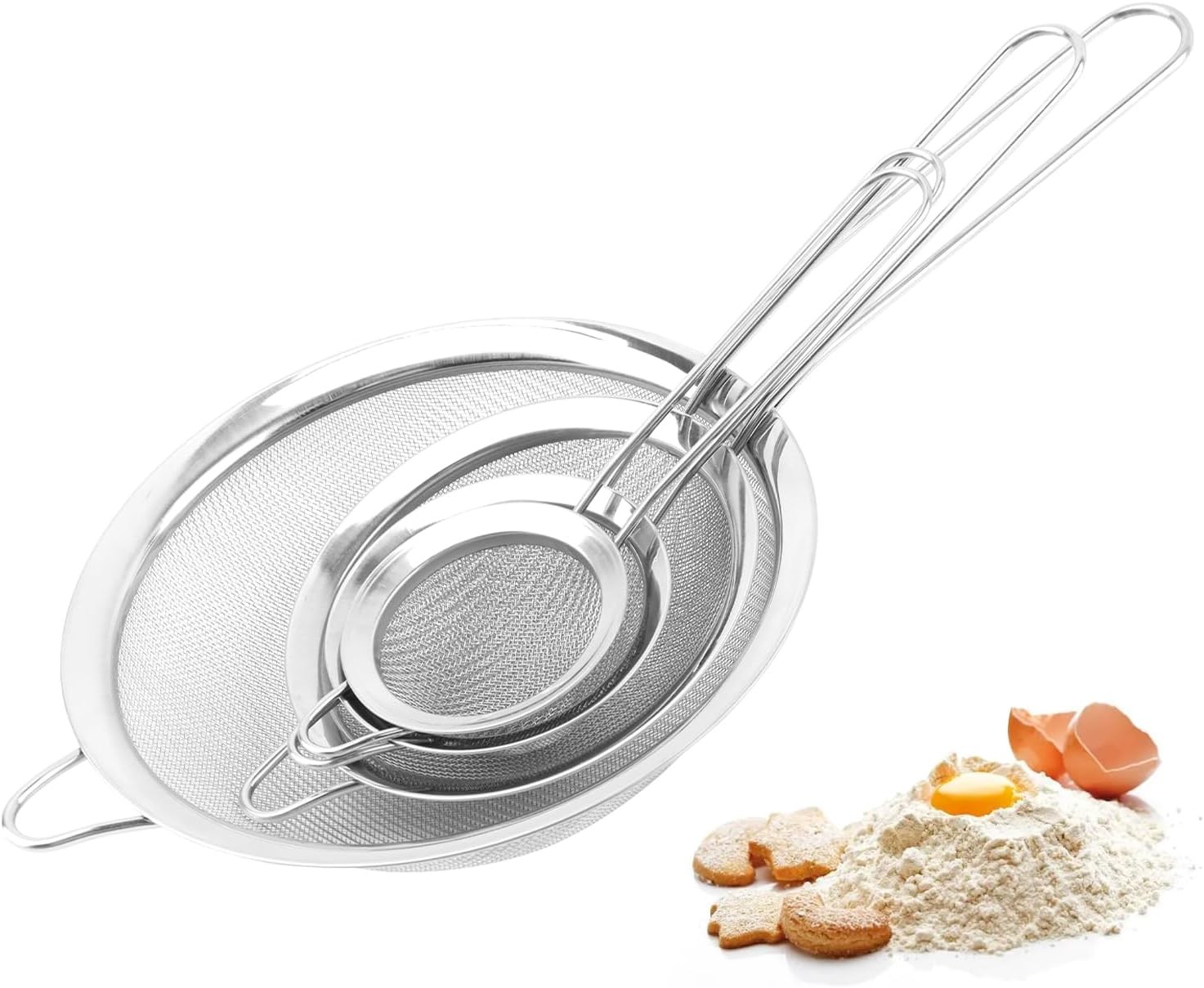 4PCS Stainl Steel Strainer Set – Fine Mesh Multi-Size w/Handles for
