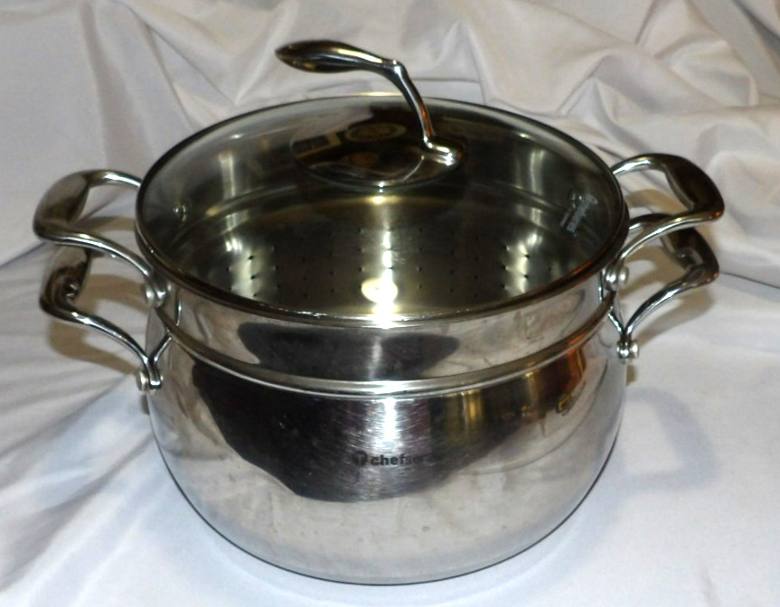 TUPPERWARE Chef Series 8qt / 7.6L Stock Pot 10.5″x5.5″ w/Colander Steamer Insert