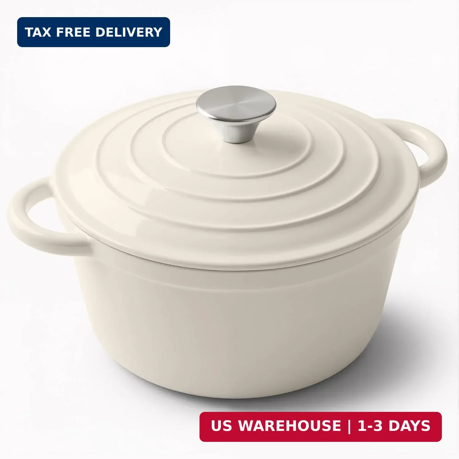 6QT Enameled Cast Iron Dutch Oven Pot w Lid for Bread Baking Nonstick (Beige)